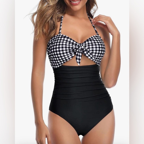 Women Sexy Cutout One Piece Swimsuits Tummy Control High Waisted Halter Front - Picture 1 of 6